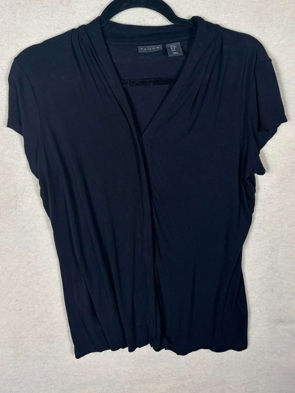 Tahari Black Draped Open Front Short Sleeve Cardigan | Women’s Medium | Soft
